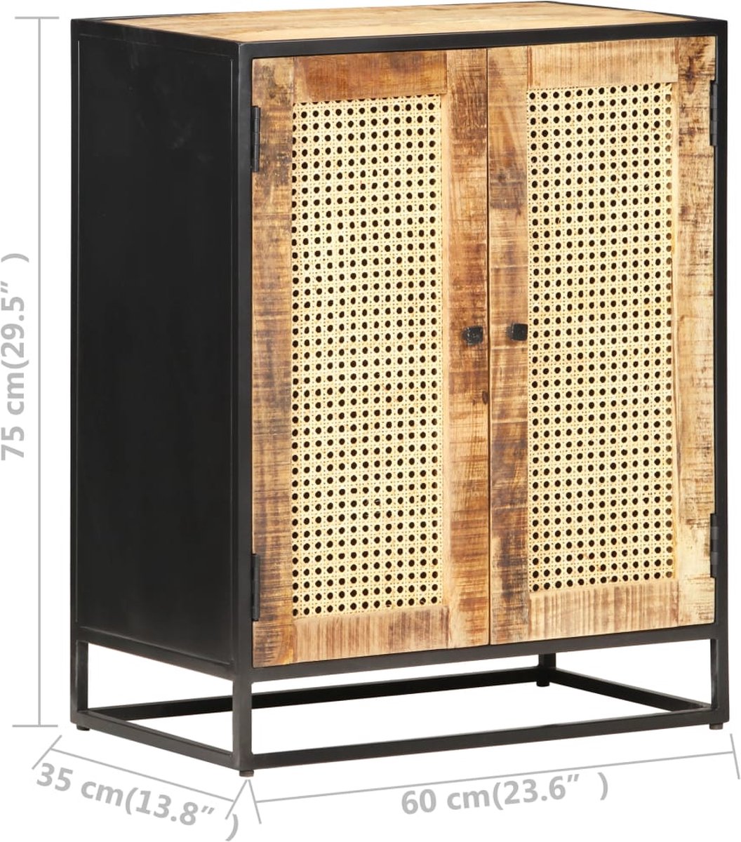 Vidaxl Dressoir 60x35x75 Cm Ruw Mangohout En Natuurlijk Riet - Bruin
