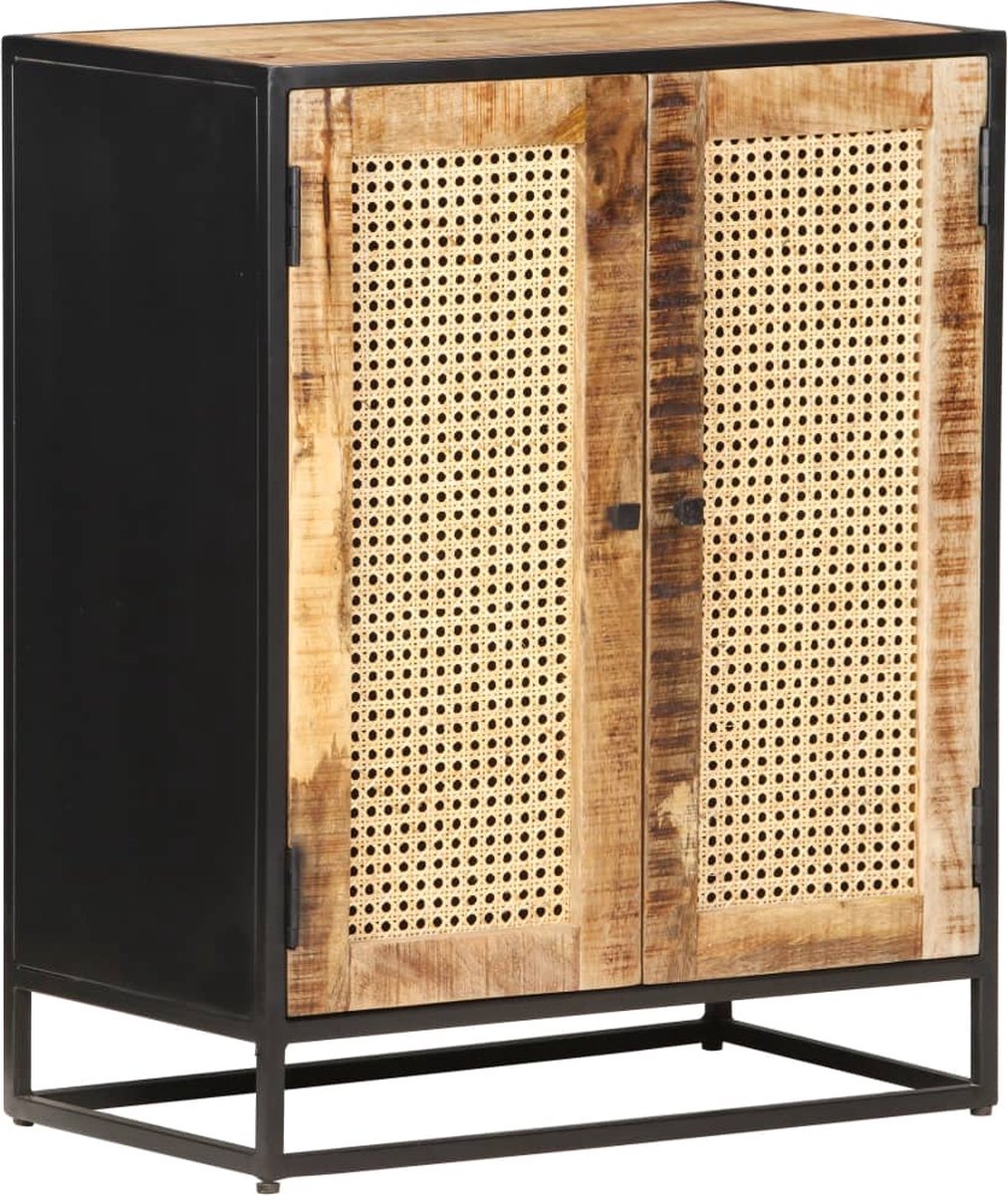 Vidaxl Dressoir 60x35x75 Cm Ruw Mangohout En Natuurlijk Riet - Bruin