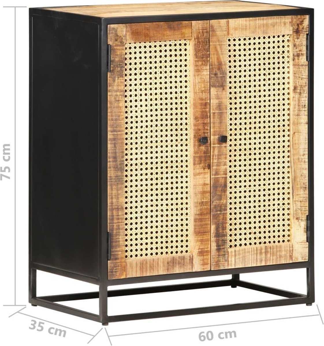 Vidaxl Dressoir 60x35x75 Cm Ruw Mangohout En Natuurlijk Riet - Bruin