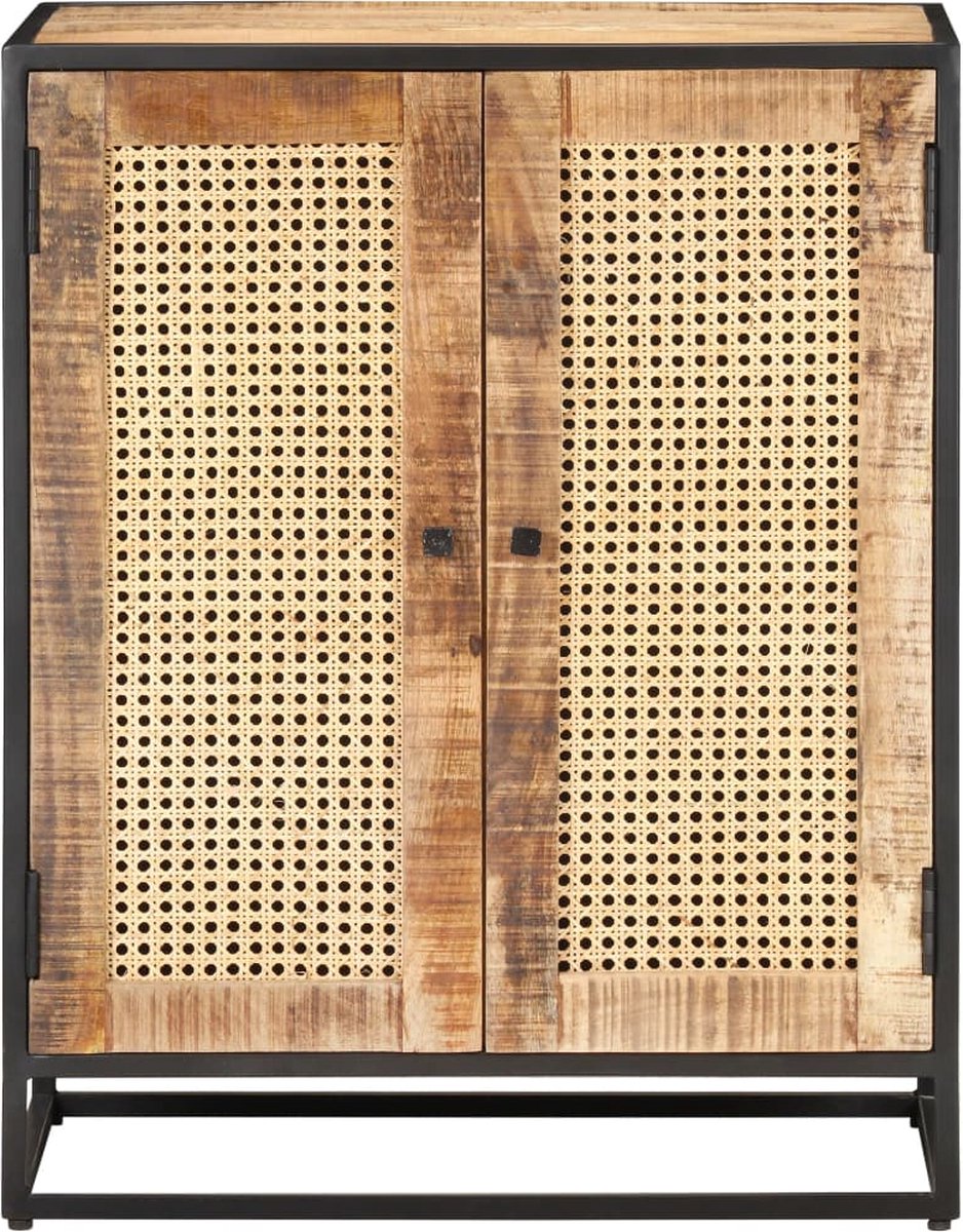 Vidaxl Dressoir 60x35x75 Cm Ruw Mangohout En Natuurlijk Riet - Bruin