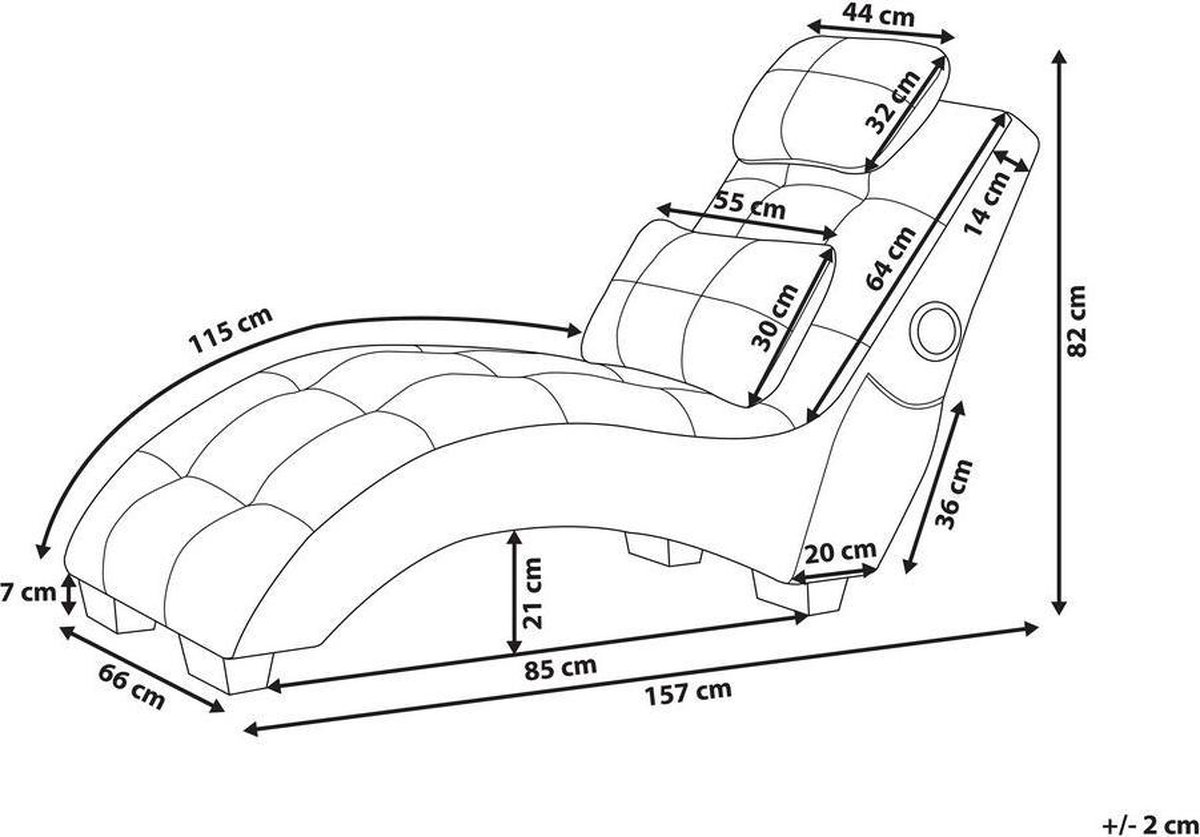 Beliani Simorre Chaise Longue Fluweel 66 X 157 Cm - Grijs