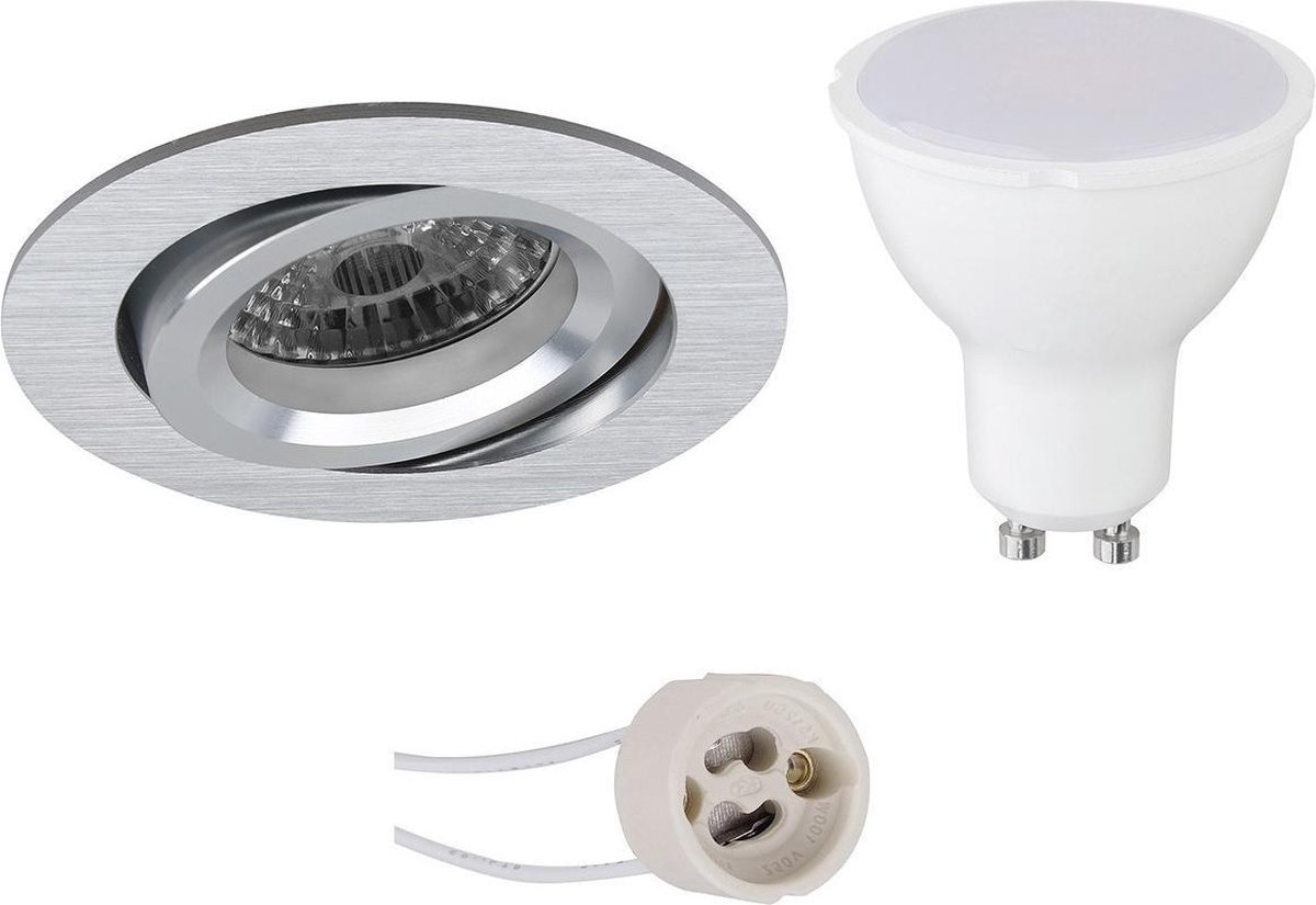 BES LED Led Spot Set - Pragmi Aerony Pro - Gu10 Fitting - Inbouw Rond - Mat Zilver - 4w - Helder/koud Wit 6400k - Kantelbaar - - Paars