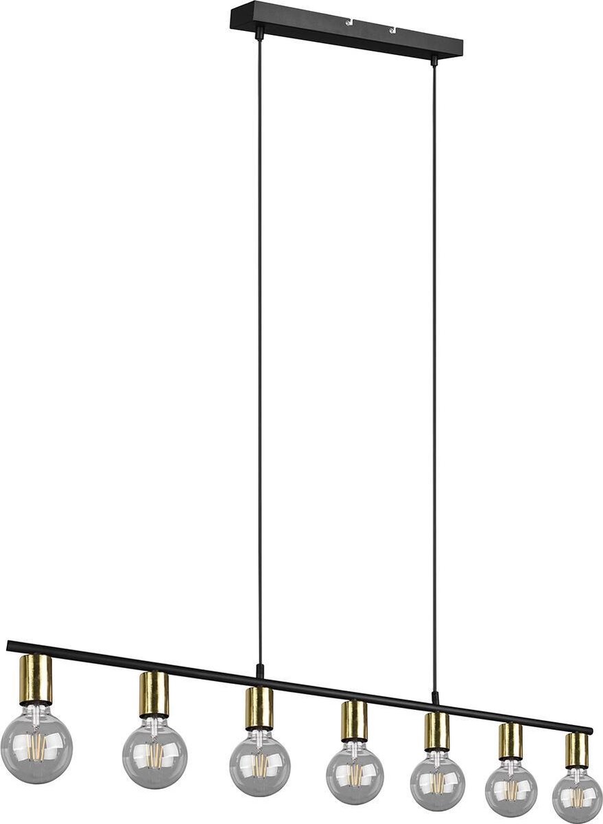 BES LED Led Hanglamp - Trion Zuncka - E27 Fitting - 7-lichts - Rechthoek - Mat/goud - Aluminium - Zwart