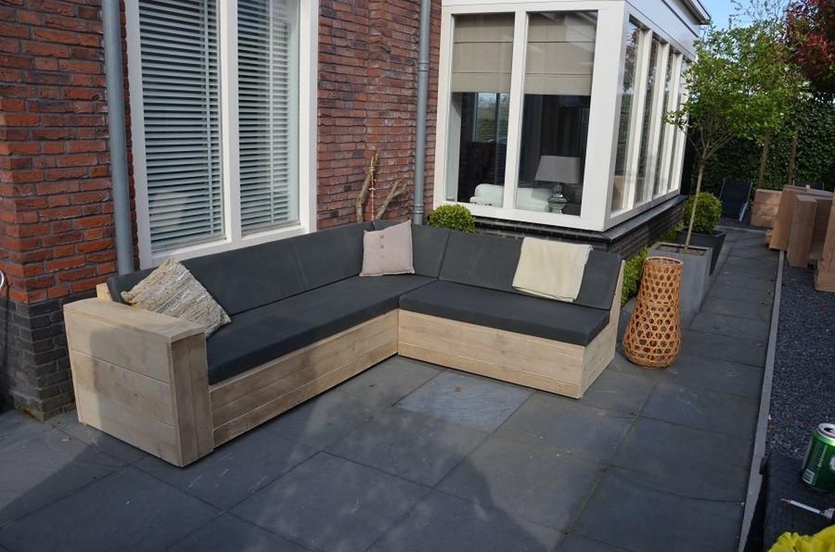 Wood4you Loungeset 1 Steigerhout 230x200 Cm - L-vorm - Incl Kussens - Bruin
