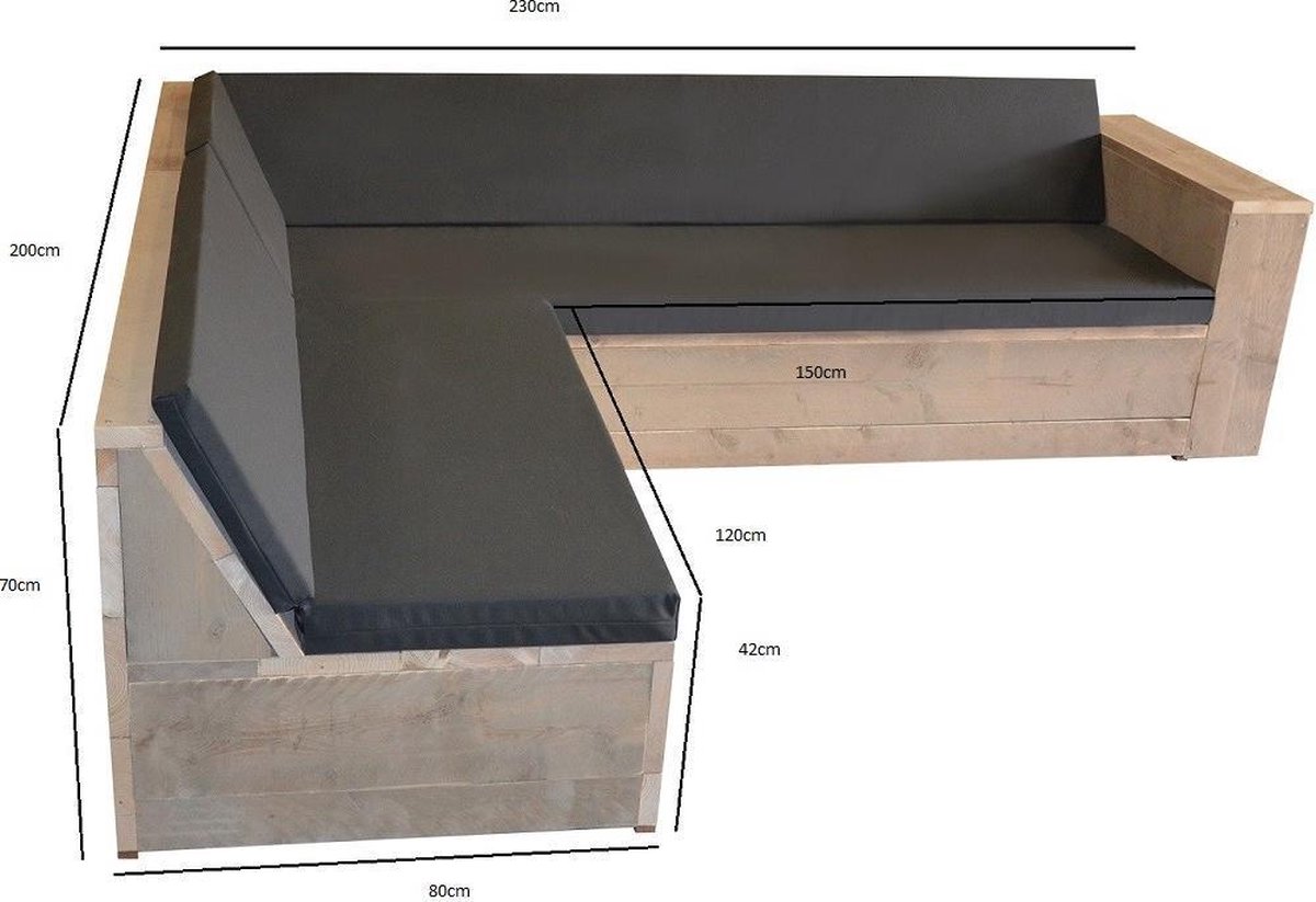 Wood4you Loungeset 1 Steigerhout 230x200 Cm - L-vorm - Incl Kussens - Bruin
