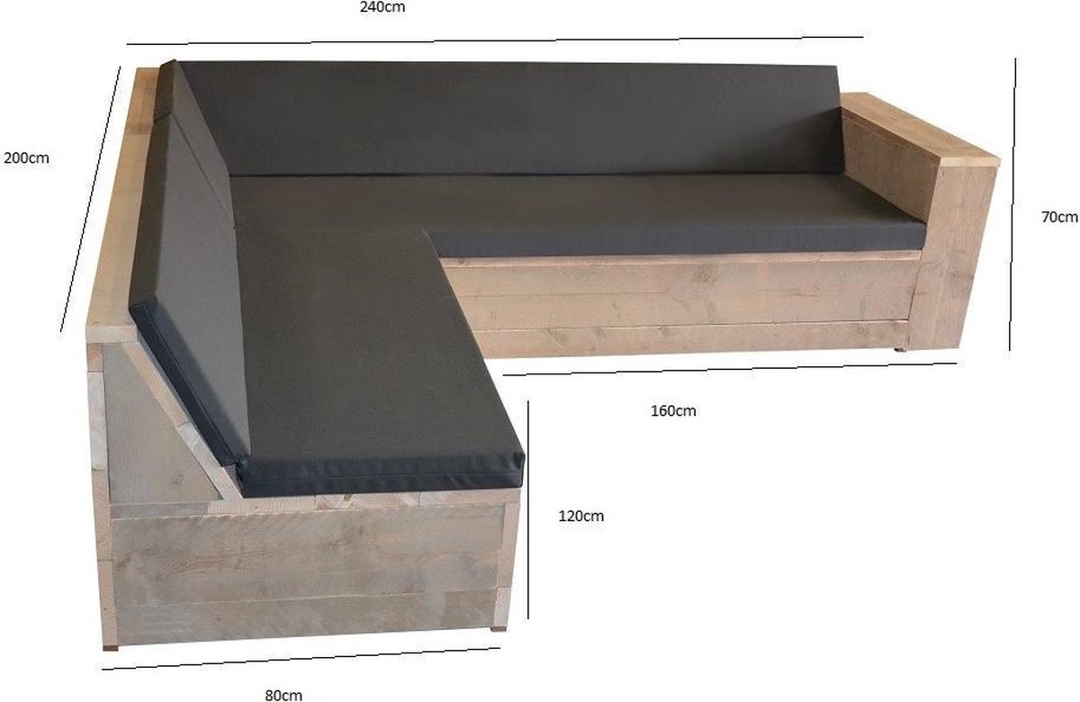 Wood4you Loungeset 1 Steigerhout 230x200 Cm - L-vorm - Incl Kussens - Bruin