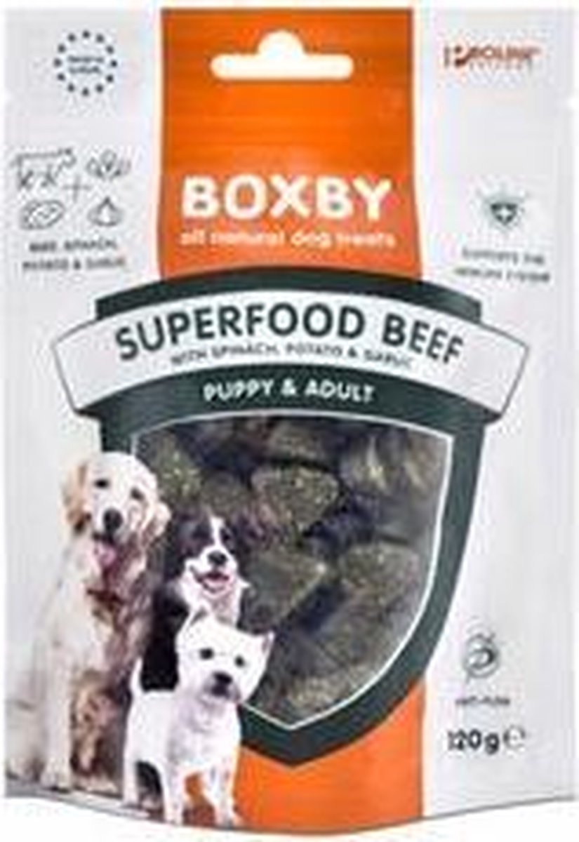 PROLINE Boxby Superfood 120 g - Hondensnacks - Rund&Spinazie&Knoflook