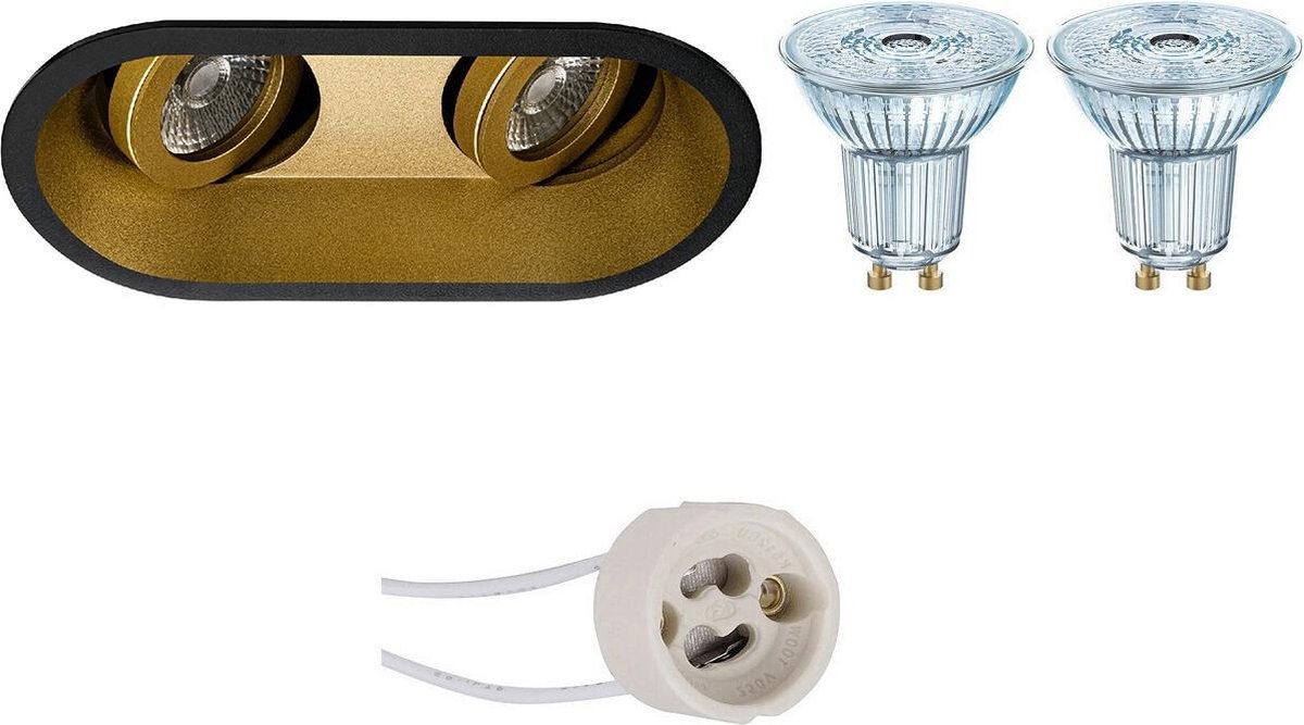 Osram - Led Spot Set - Parathom Par16 940 36d - Pragmi Zano Pro - Gu10 Fitting - Dimbaar - Inbouw Ovaal Dubbel - Mat - Zwart