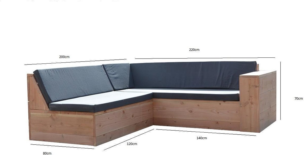 Wood4you - Loungeset 1 Douglas 200x220 Cm - L-vorm - Incl. Kussens - Bruin