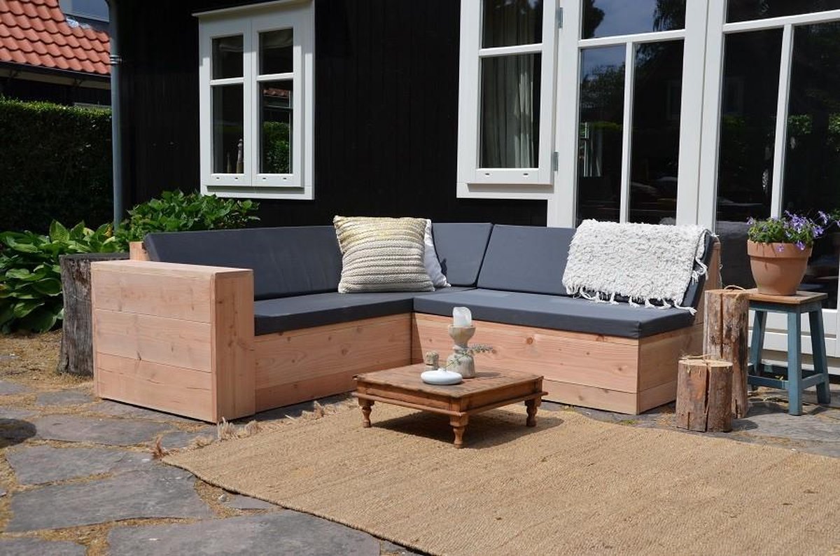 Wood4you - Loungeset 1 Douglas 200x220 Cm - L-vorm - Incl. Kussens - Bruin