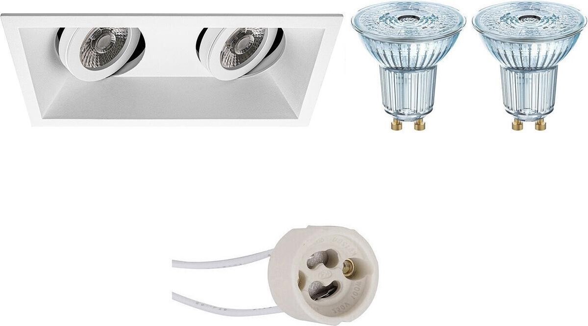 Osram - Led Spot Set - Parathom Par16 940 36d - Pragmi Zano Pro - Gu10 Fitting - Dimbaar - Inbouw Rechthoek Dubbel - Mat - Wit