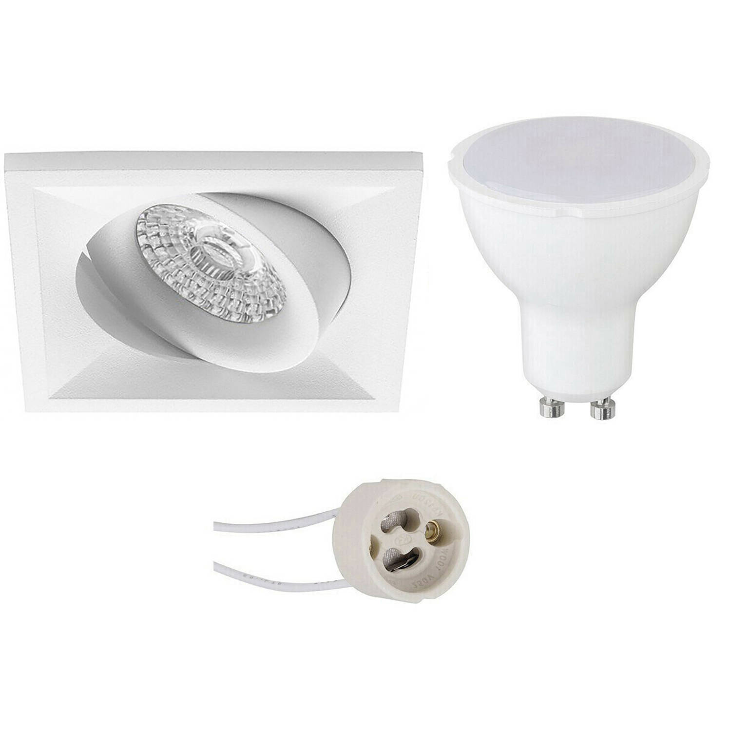 BES LED Led Spot Set - Pragmi Qiundo Pro - Gu10 Fitting - Inbouw Vierkant - Mat - 4w - Warm 3000k - Kantelbaar - 80mm - Wit