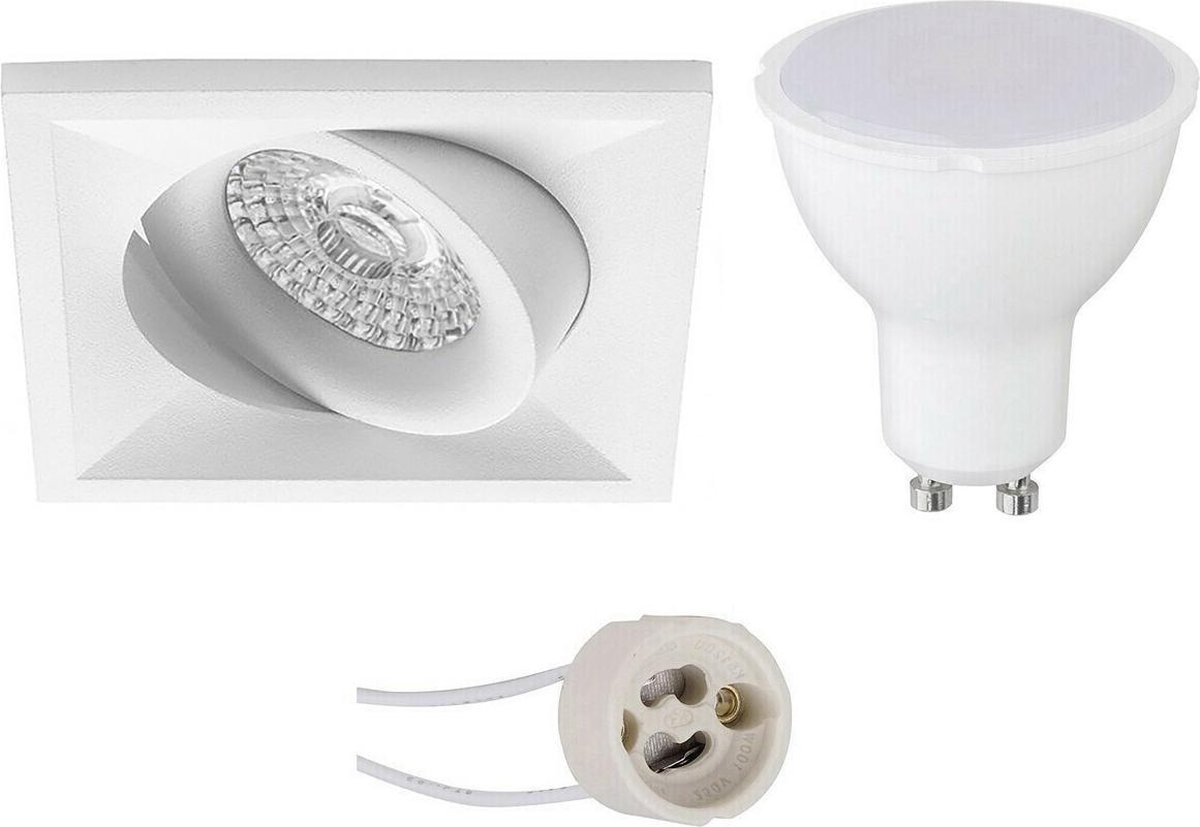 BES LED Led Spot Set - Pragmi Qiundo Pro - Gu10 Fitting - Inbouw Vierkant - Mat - 4w - Helder/koud 6400k - Kantelbaar - - Wit