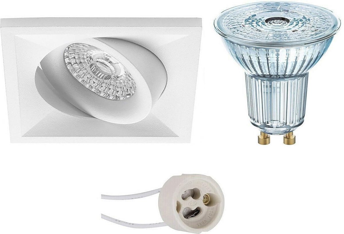 Osram - Led Spot Set - Parathom Par16 930 36d - Pragmi Qiundo Pro - Gu10 Fitting - Dimbaar - Inbouw Vierkant - Mat - - Wit