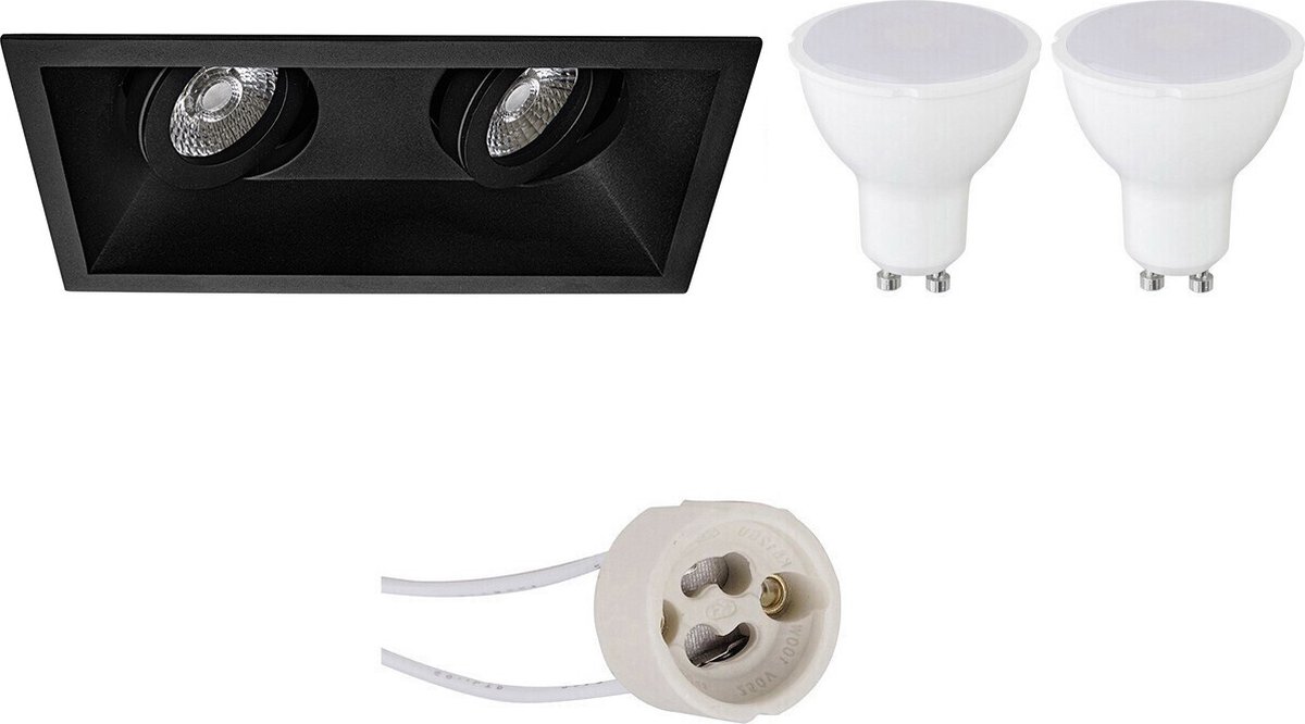 BES LED Led Spot Set - Pragmi Zano Pro - Gu10 Fitting - Inbouw Rechthoek Dubbel - Mat - 4w - Helder/koud Wit 6400k - - Zwart