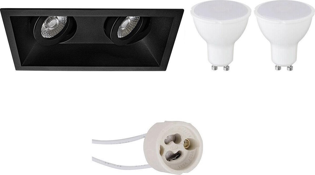 BES LED Led Spot Set - Aigi - Pragmi Zano Pro - Gu10 Fitting - Inbouw Rechthoek Dubbel - Mat - 8w - Warm Wit 3000k - - Zwart