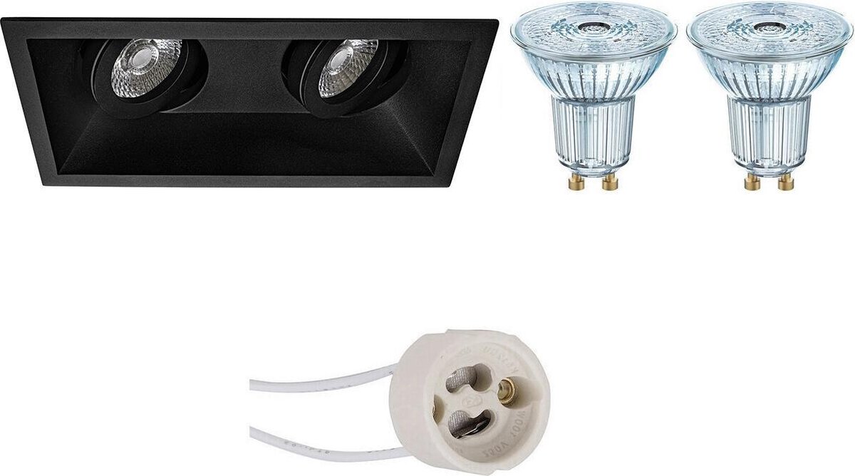 Osram - Led Spot Set - Parathom Par16 940 36d - Pragmi Zano Pro - Gu10 Fitting - Dimbaar - Inbouw Rechthoek Dubbel - Mat - Zwart