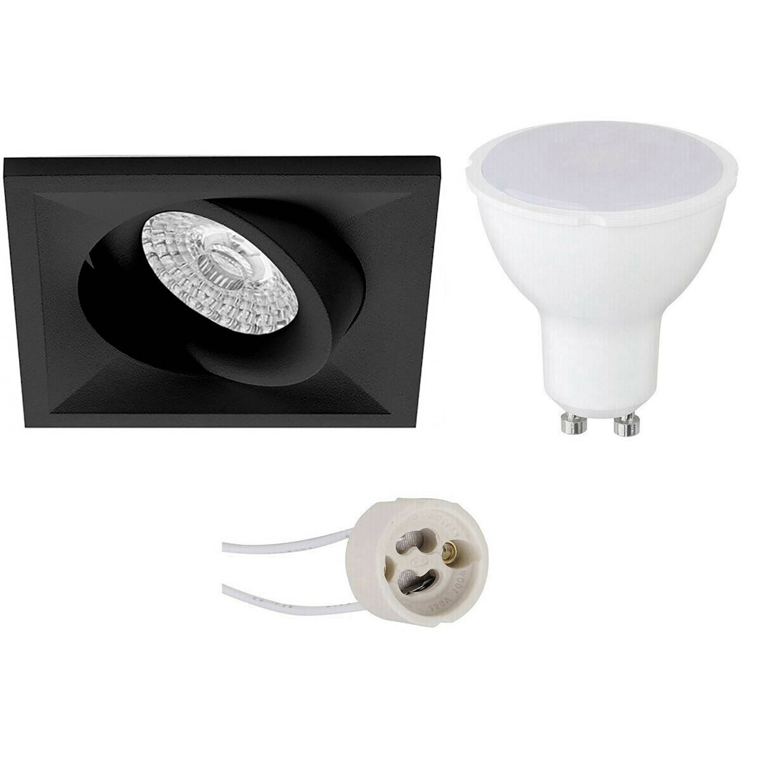 BES LED Led Spot Set - Pragmi Qiundo Pro - Gu10 Fitting - Inbouw Vierkant - Mat - 4w - Warm Wit 3000k - Kantelbaar - 80mm - Zwart