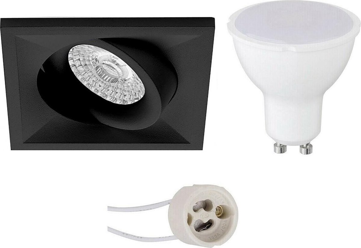 BES LED Led Spot Set - Pragmi Qiundo Pro - Gu10 Fitting - Inbouw Vierkant - Mat - 4w - Helder/koud Wit 6400k - Kantelbaar - Zwart