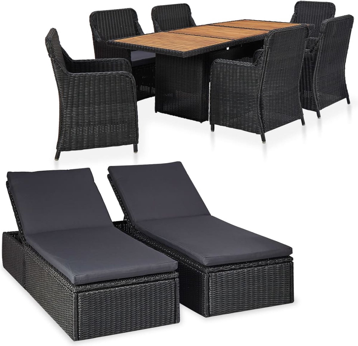 Vidaxl 9-delige Tuinset Poly Rattan - Zwart