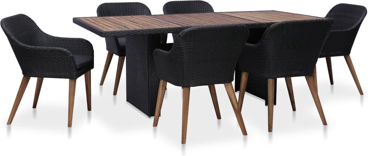 Vidaxl 7-delige Tuinset Met Kussens Poly Rattan - Zwart