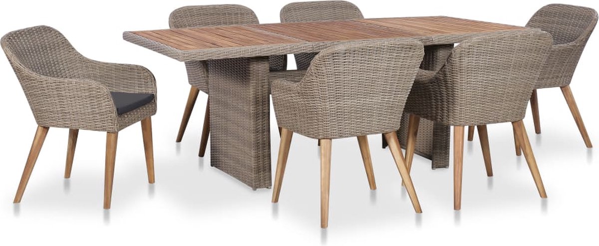 Vidaxl 7-delige Tuinset Met Kussens Poly Rattan - Bruin