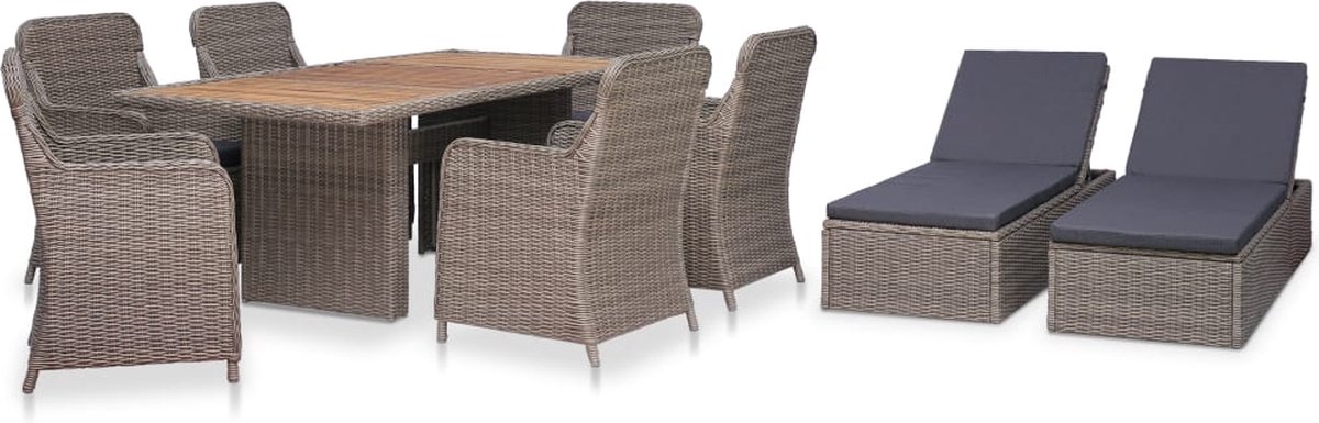 Vidaxl 9-delige Tuinset Poly Rattan - Marrón