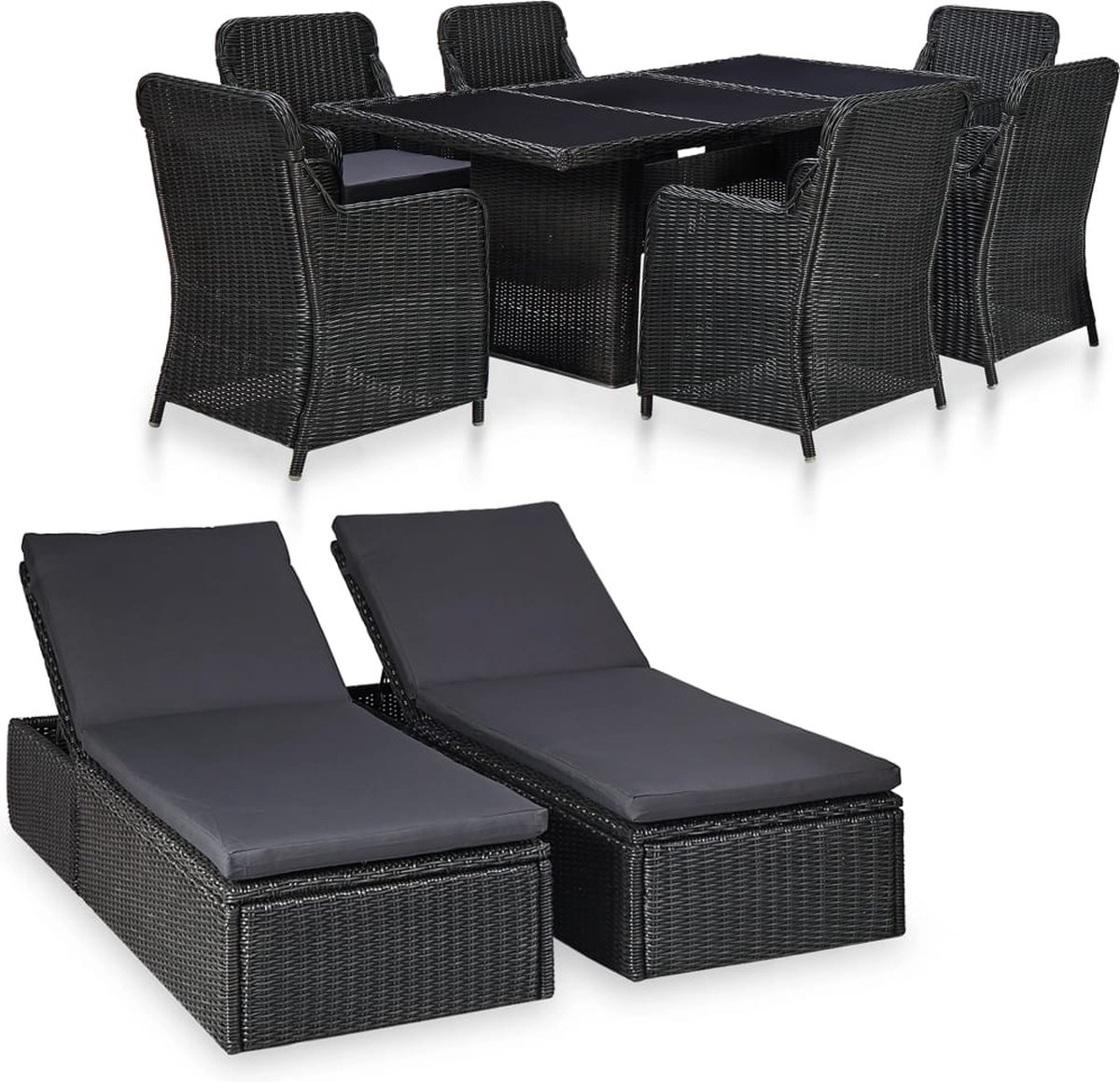 Vidaxl 9-delige Tuinset Poly Rattan - Zwart