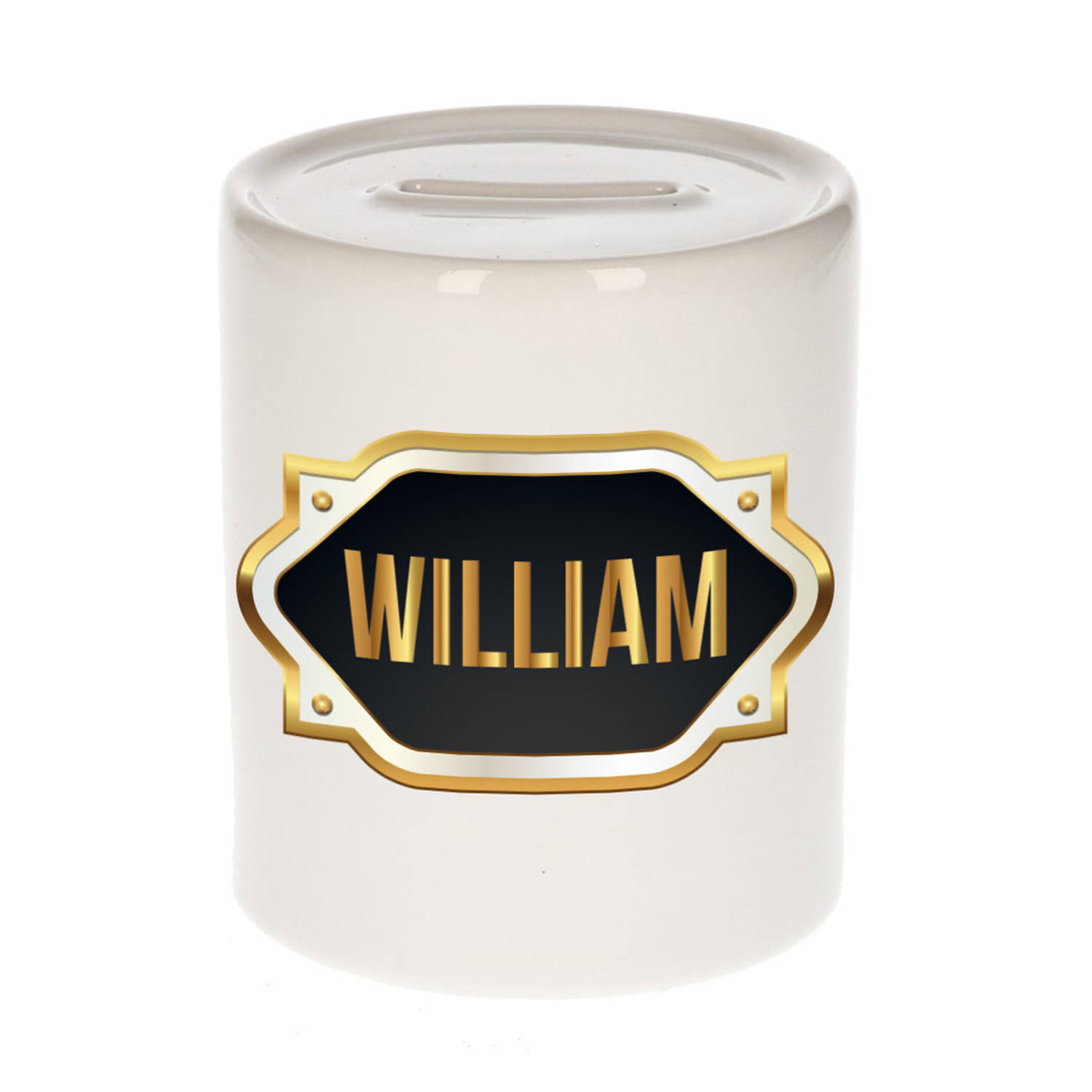 Bellatio Decorations William Naam Cadeau Spaarpot Meten Embleem - Kado Verjaardag/ Vaderdag/ Pensioen/ Geslaagd/ Bedankt - Goud