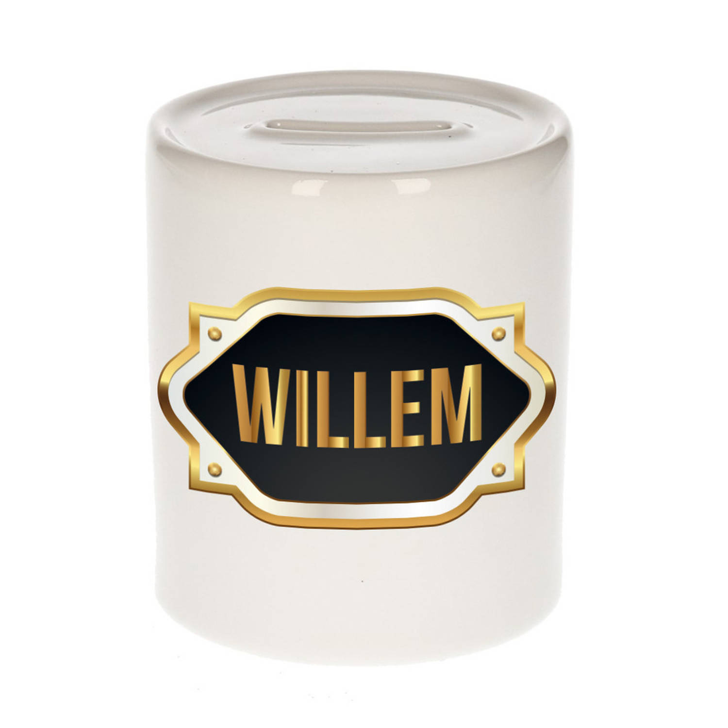 Bellatio Decorations Willem Naam Cadeau Spaarpot Meten Embleem - Kado Verjaardag/ Vaderdag/ Pensioen/ Geslaagd/ Bedankt - Goud