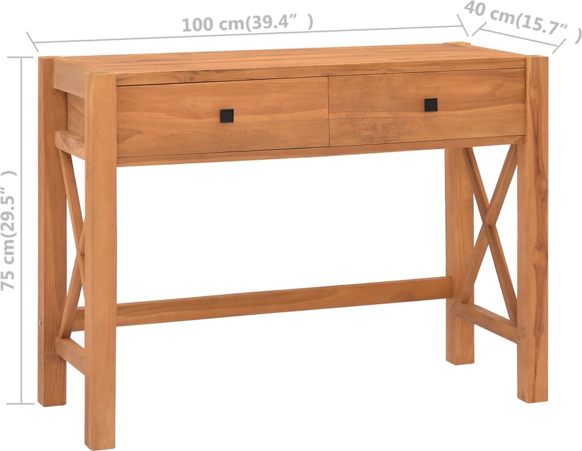 Vidaxl Bureau Met 2 Lades 100x40x75 Cm Gerecycled Teakhout - Bruin