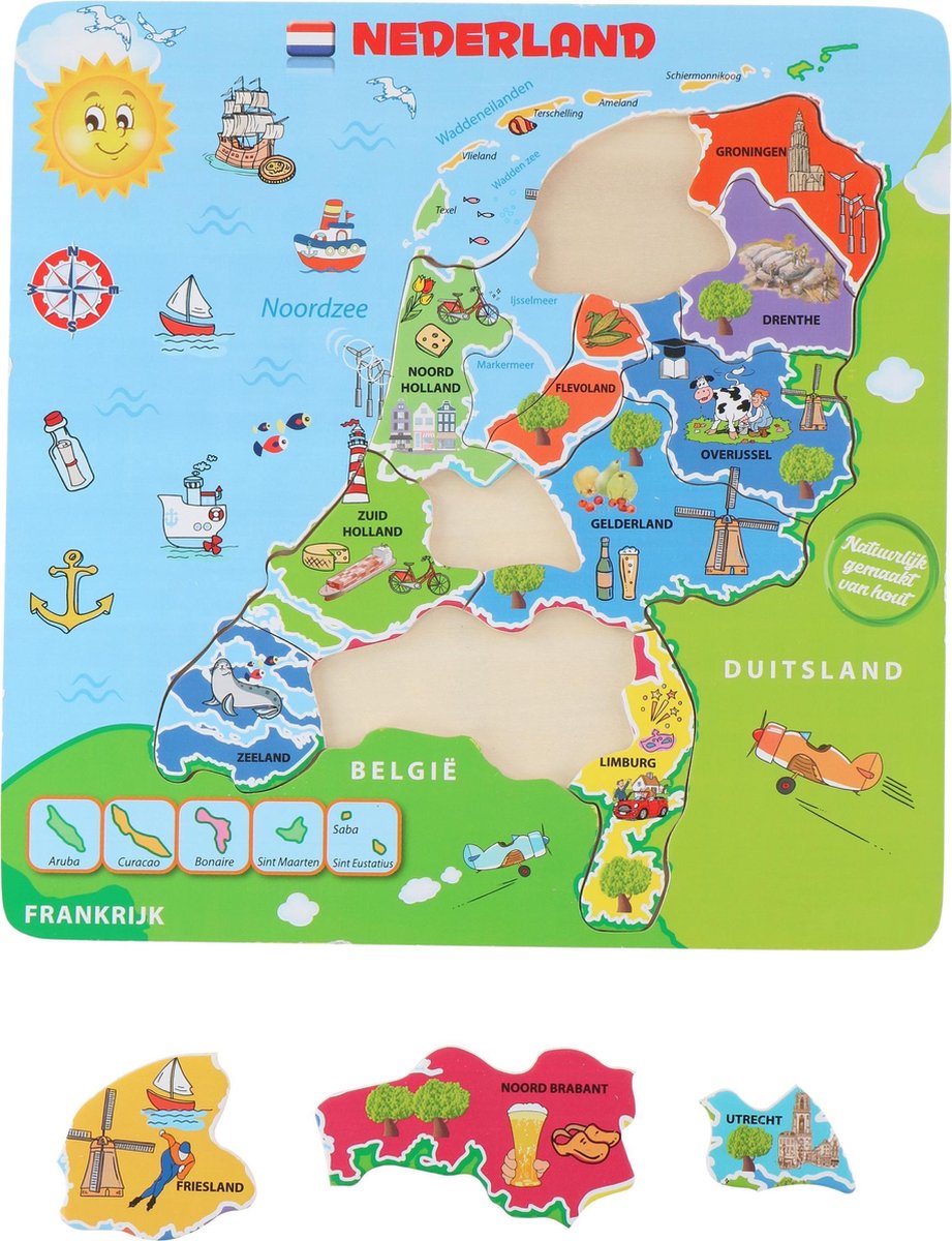 Marionette Puzzel Nederland - Houten Puzzel - Landkaart Nederland - 13 Stukken - Hout