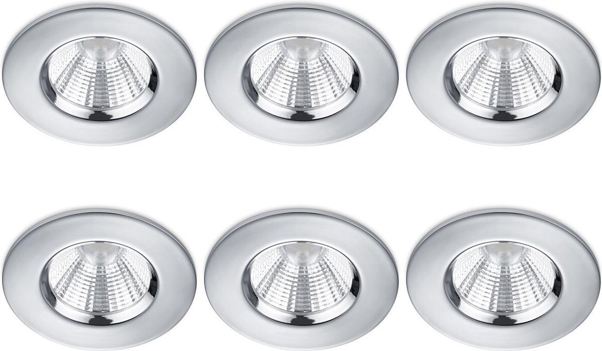 BES LED Led Spot 6 Pack - Inbouwspot - Trion Zagrona - 5w - Waterdicht Ip65 - Dimbaar - Warm 3000k - Glans Chroom - - Wit