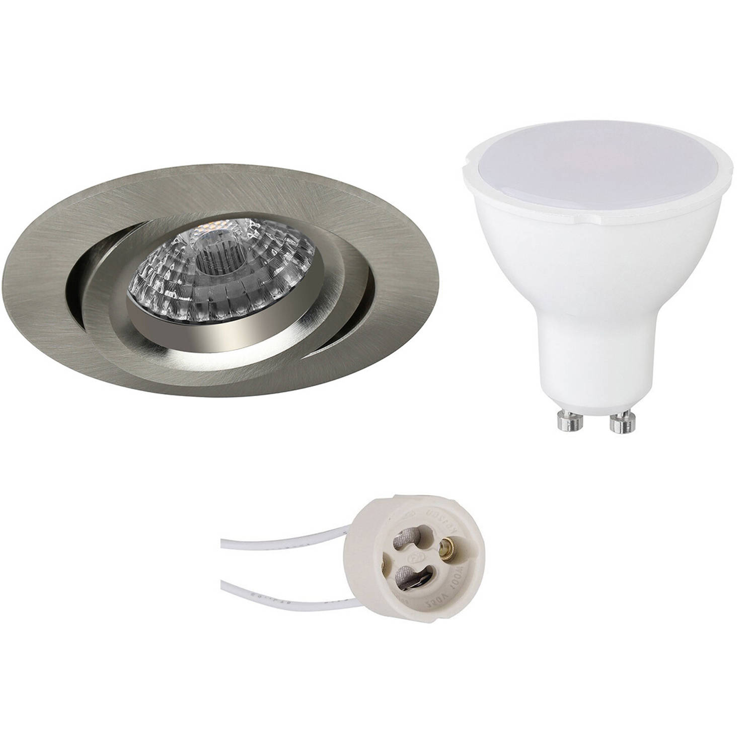 BES LED Led Spot Set - Pragmi Aerony Pro - Gu10 Fitting - Inbouw Rond - Mat Nikkel - 4w - Warm 3000k - Kantelbaar - Ø82mm - Wit