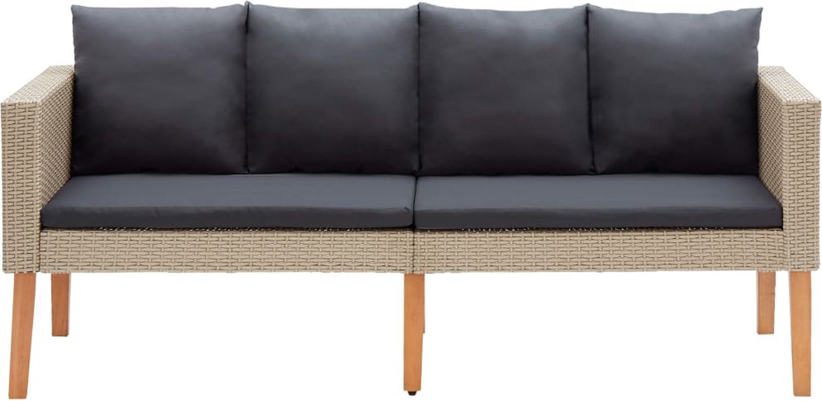 Vidaxl Tuinbank Tweezits Met Kussens Poly Rattan - Beige