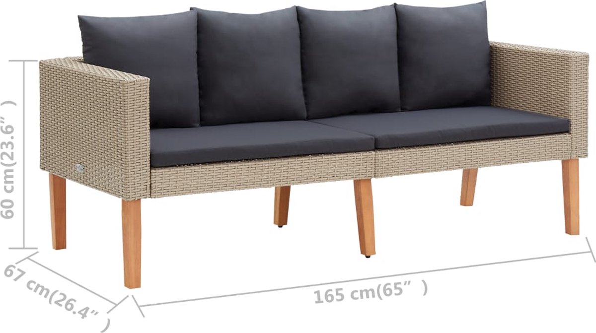 Vidaxl Tuinbank Tweezits Met Kussens Poly Rattan - Beige
