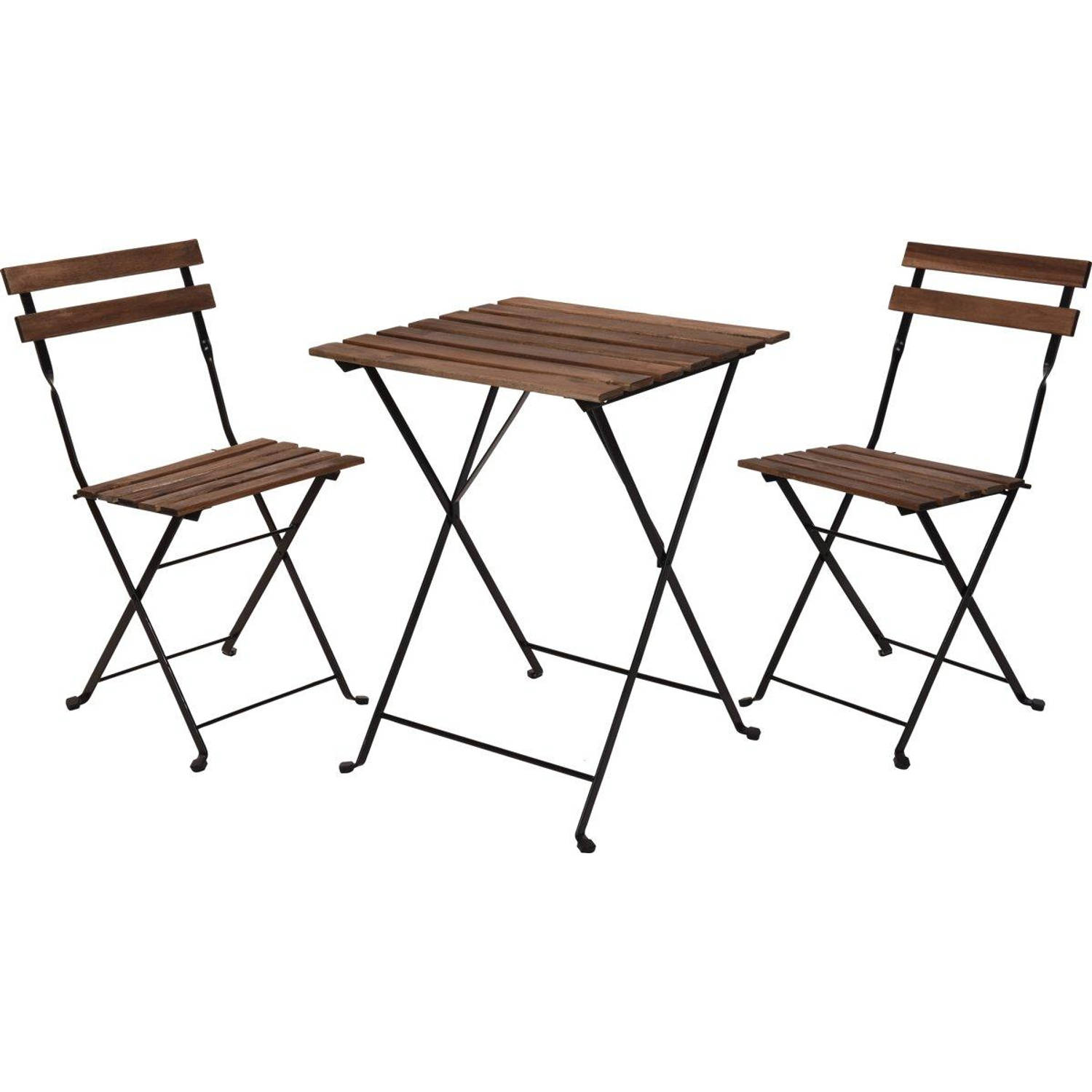 Relaxwonen - Bistro Set - Tuinset - Tuintafel En Stoelen - Zwart - Metaal - Hout - Bruin