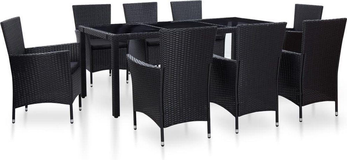 Vidaxl 9-delige Tuinset Poly Rattan - Zwart