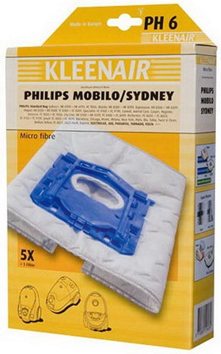 Kleenair 5 Stofzuigerzakken Philips S-bag + 1 Filter