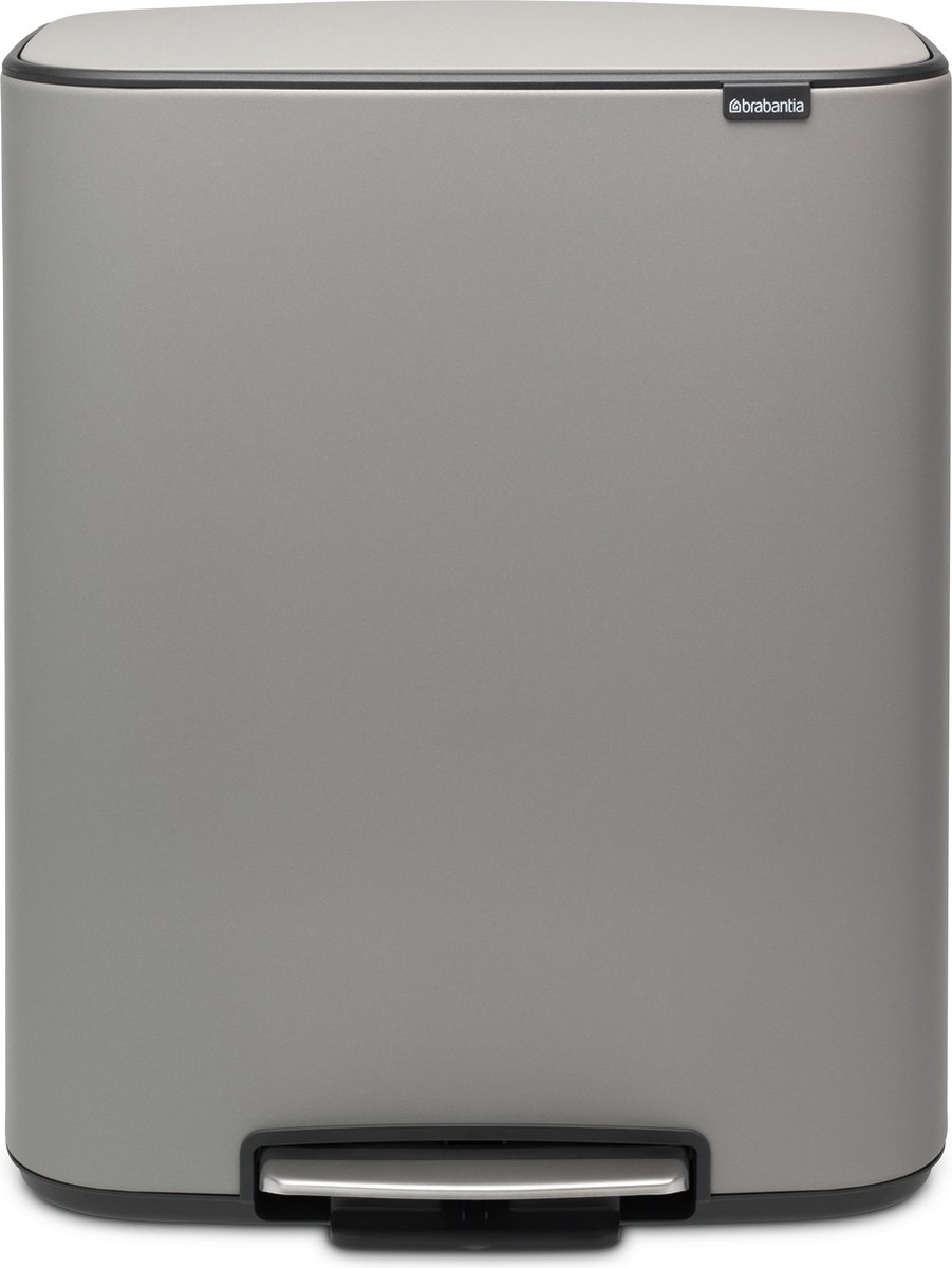 Brabantia Bo Pedaalemmer 2 X 30 Liter Met 2 Kunststof Binnenemmer - Mineral Concrete Grey - Grijs