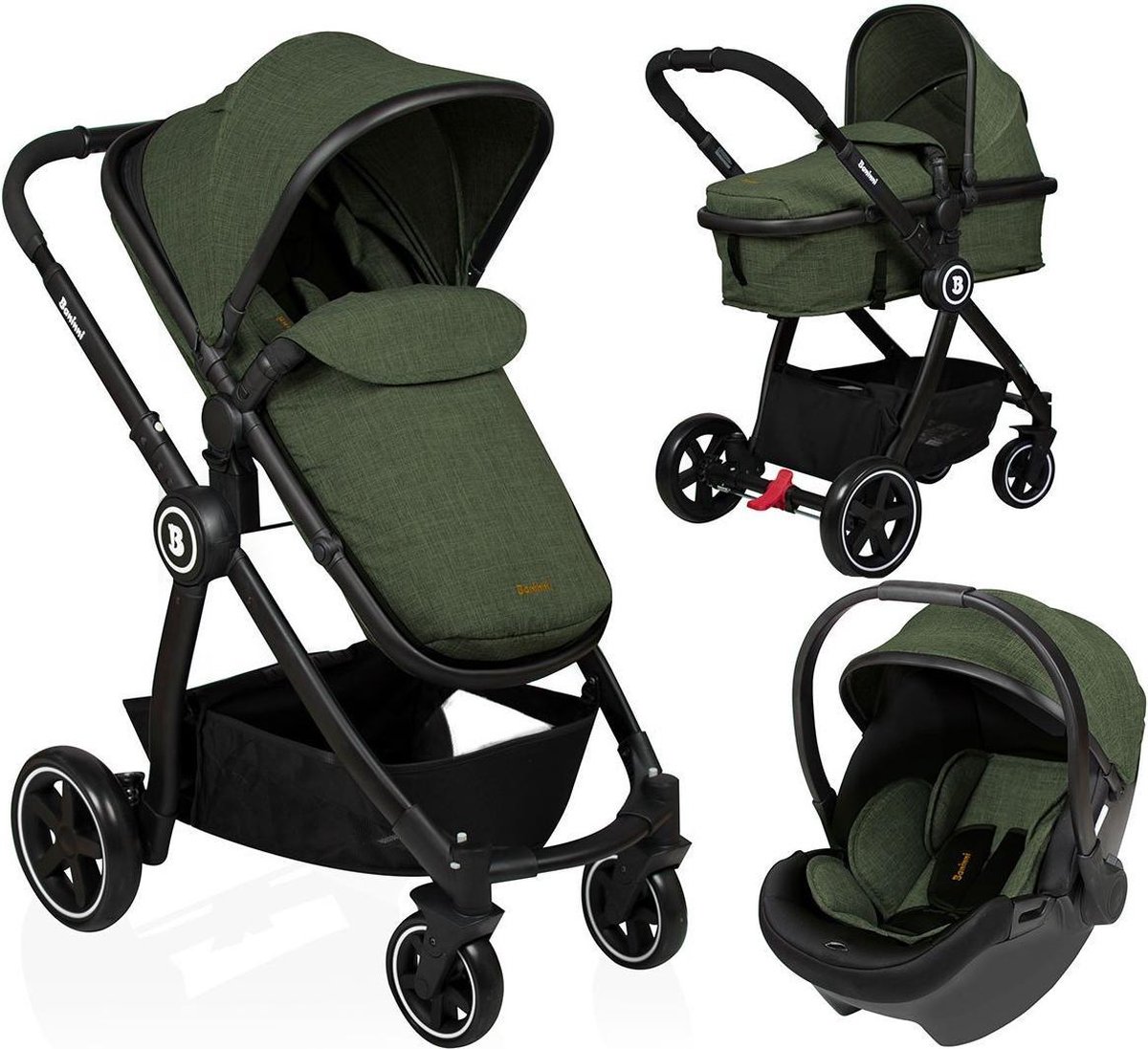 Baninni Kinder-/wandelwagen Otto 3-in-1 Olijf - Groen