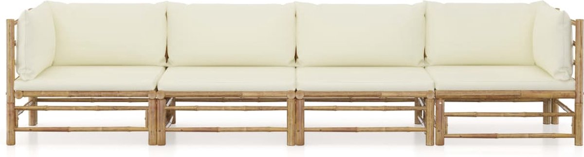 Vidaxl 4-delige Loungeset Met Crèmewitte Kussens Bamboe - Bruin