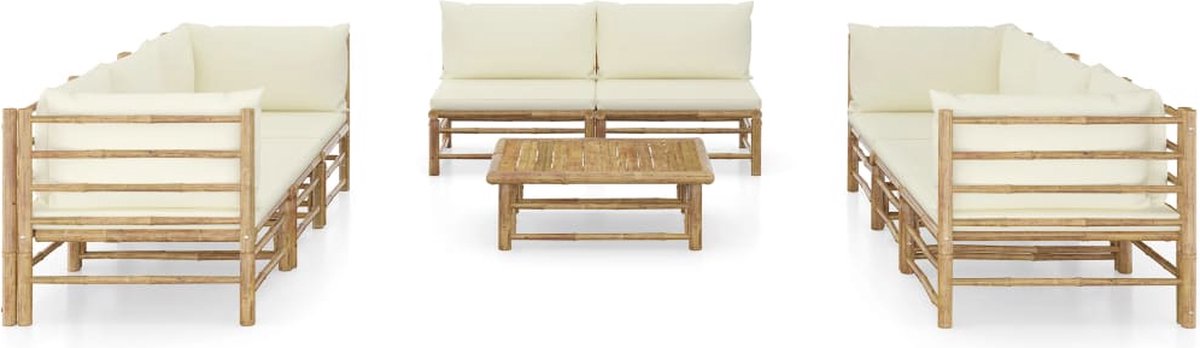 Vidaxl 9-delige Loungeset Met Crèmewitte Kussens Bamboe - Bruin