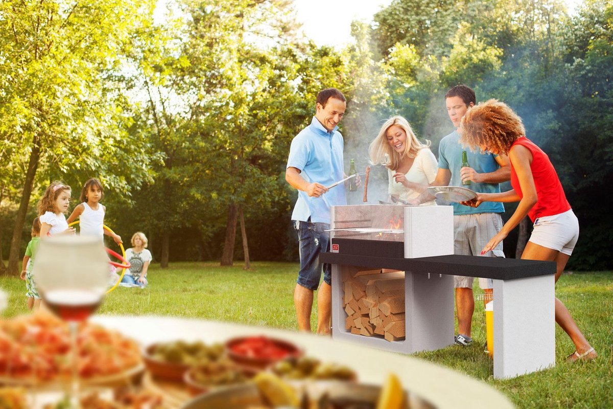 Sarom Fuoco - Betonnen Barbecue - Porto New - 160 X 51,5 X 96,8 Cm - Grijs