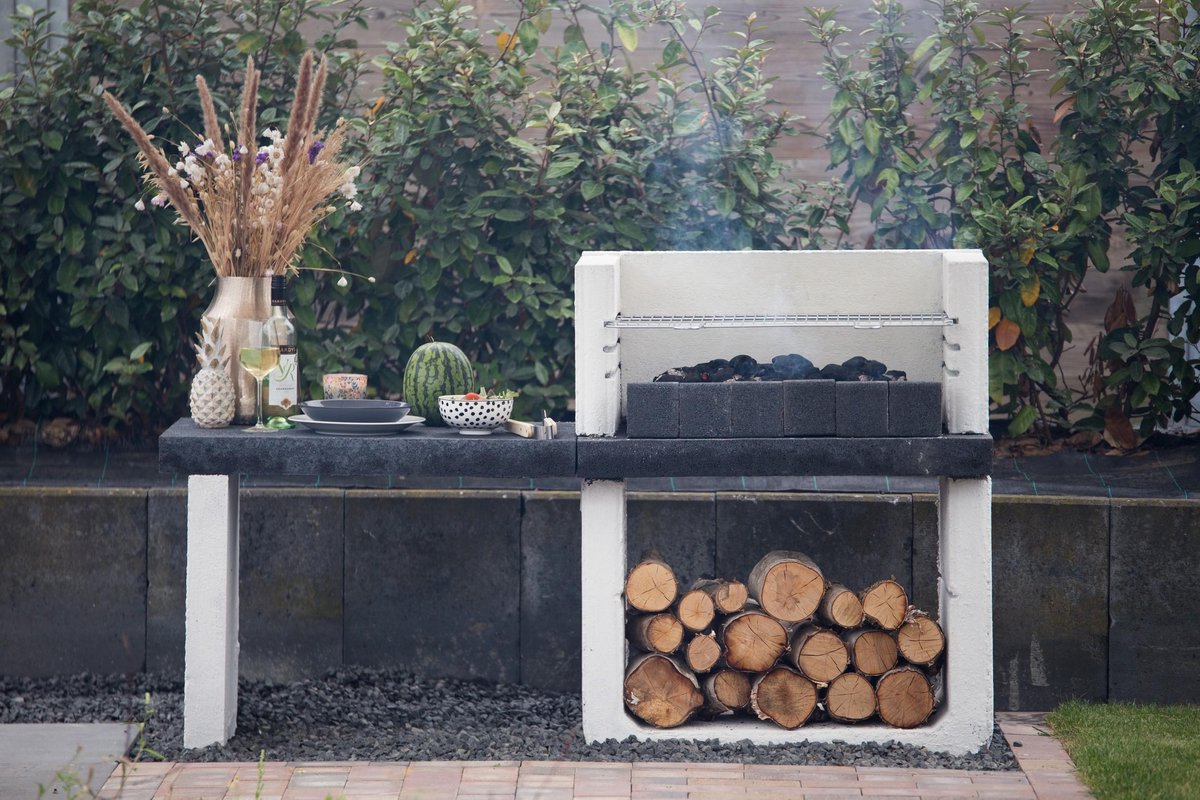 Sarom Fuoco - Betonnen Barbecue - Porto New - 160 X 51,5 X 96,8 Cm - Grijs