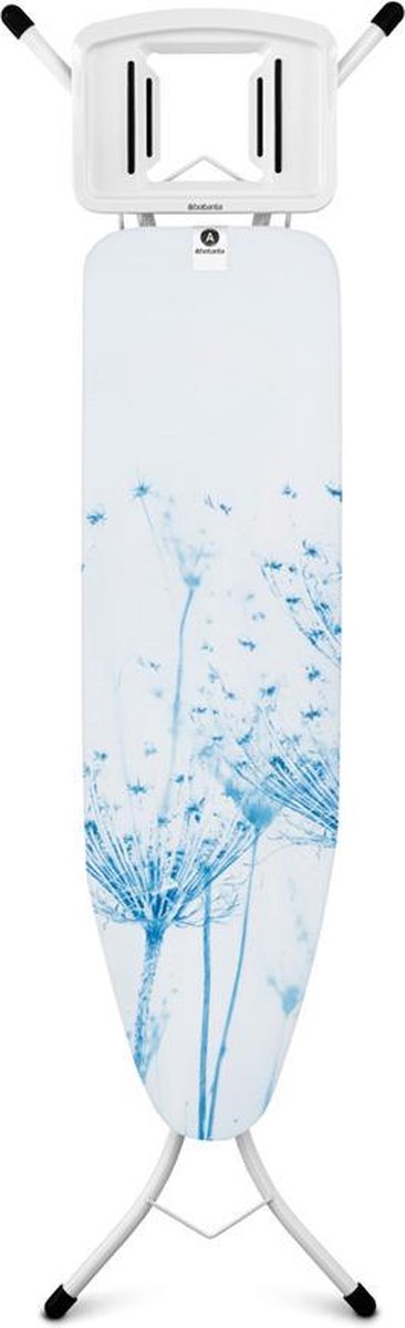 Brabantia Strijkplank A, 110x30 Cm Cotton Flower Met Solide Strijkijzerhouder - White - Blauw