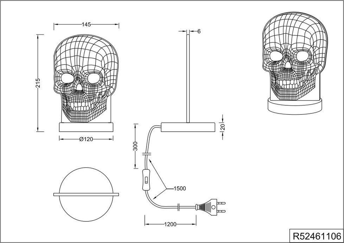 Reality Tafellamp Skull 3d 21 Cm Staal/acryl Transparant