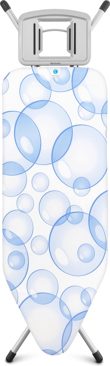 Brabantia Perfectflow Strijkplank C, 124x45 Cm Bubbles Met Solide Strijkijzerhouder - Metallic Grey - Blauw