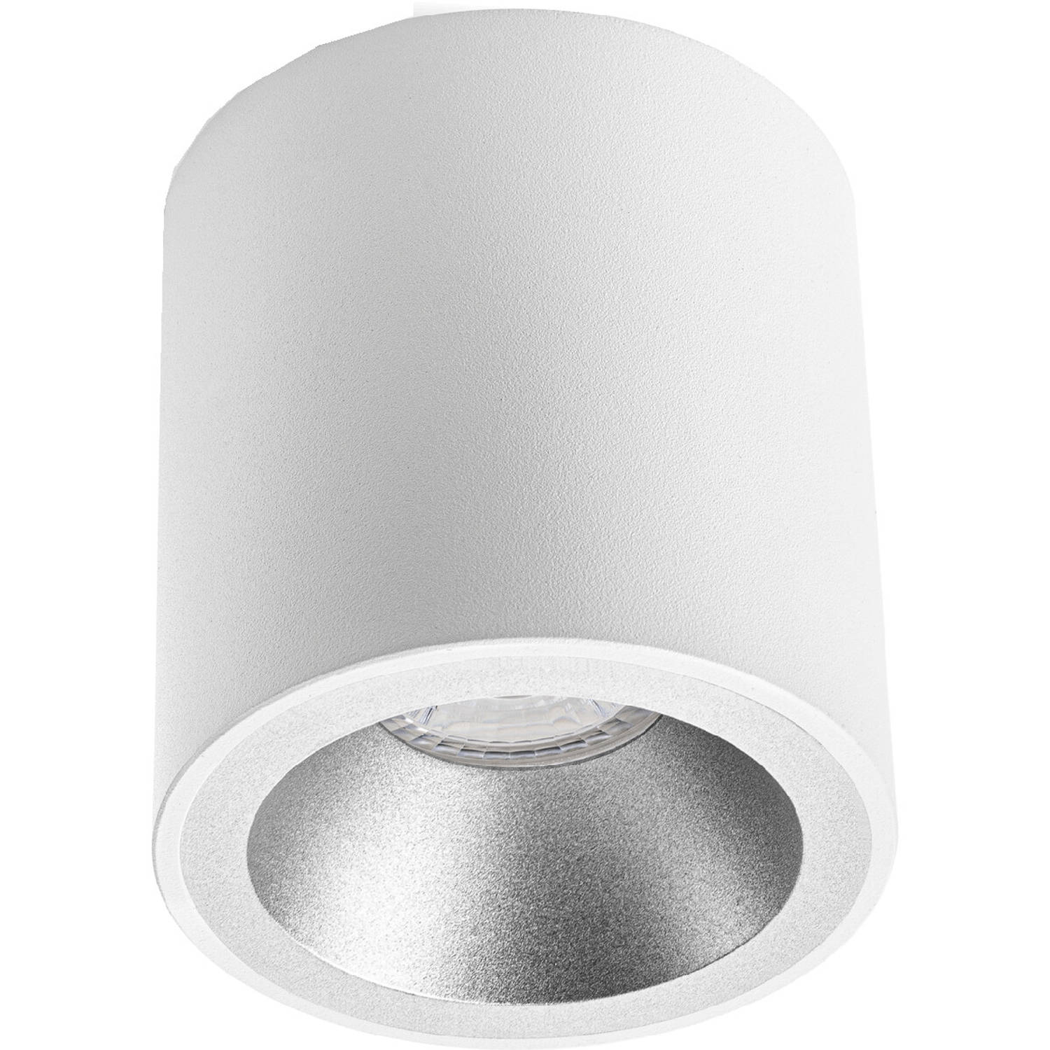 BES LED Opbouwspot Gu10 - Pragmi Cliron Pro - Opbouw Rond - Mat/zilver - Aluminium - Verdiept - Ø90mm - Wit