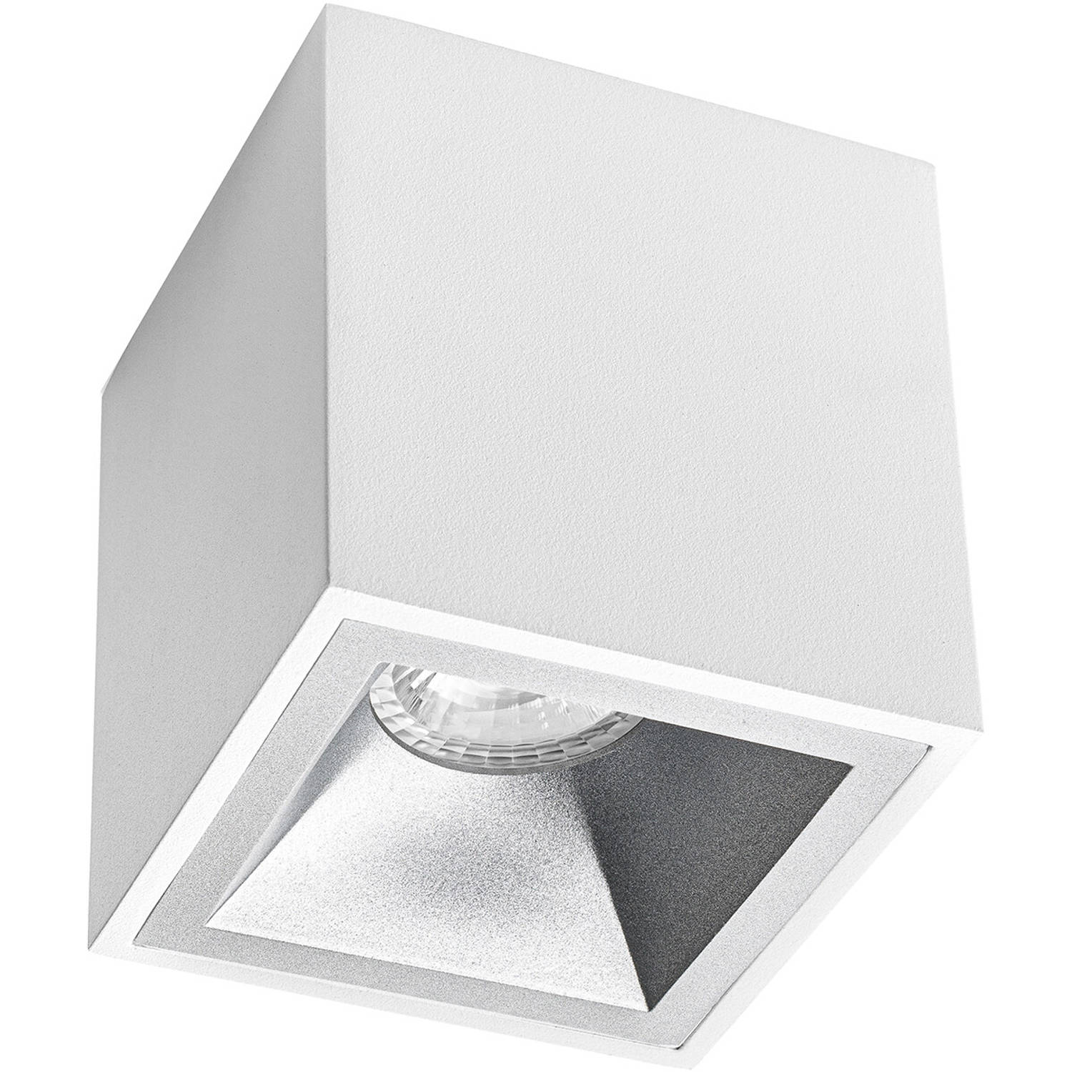 BES LED Opbouwspot Gu10 - Pragmi Cliron Pro - Opbouw Vierkant - Mat/zilver - Aluminium - Verdiept - 90mm - Wit